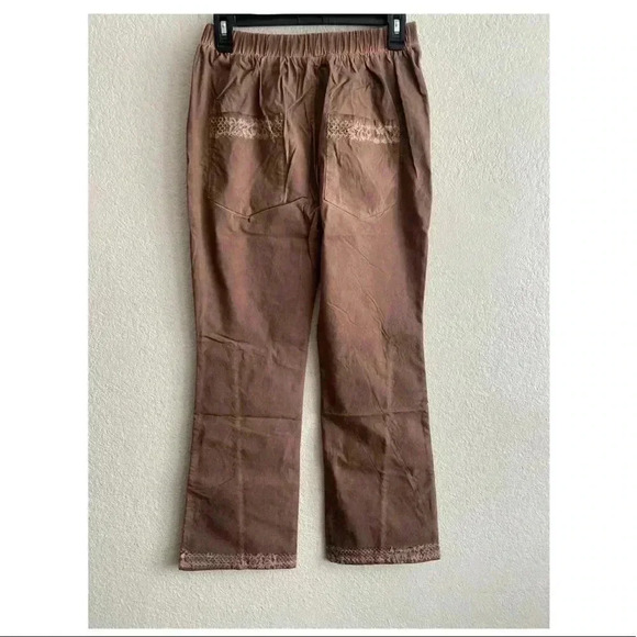 🆕Pretty Angel Coffee Lace-Accent Wide-Leg Linen Blend Pants S🆕 - Picture 4 of 12